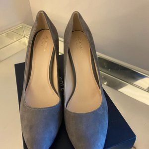 Cole Haan NEW Alanna block heel gray suede pump almond toe, Size:10.5